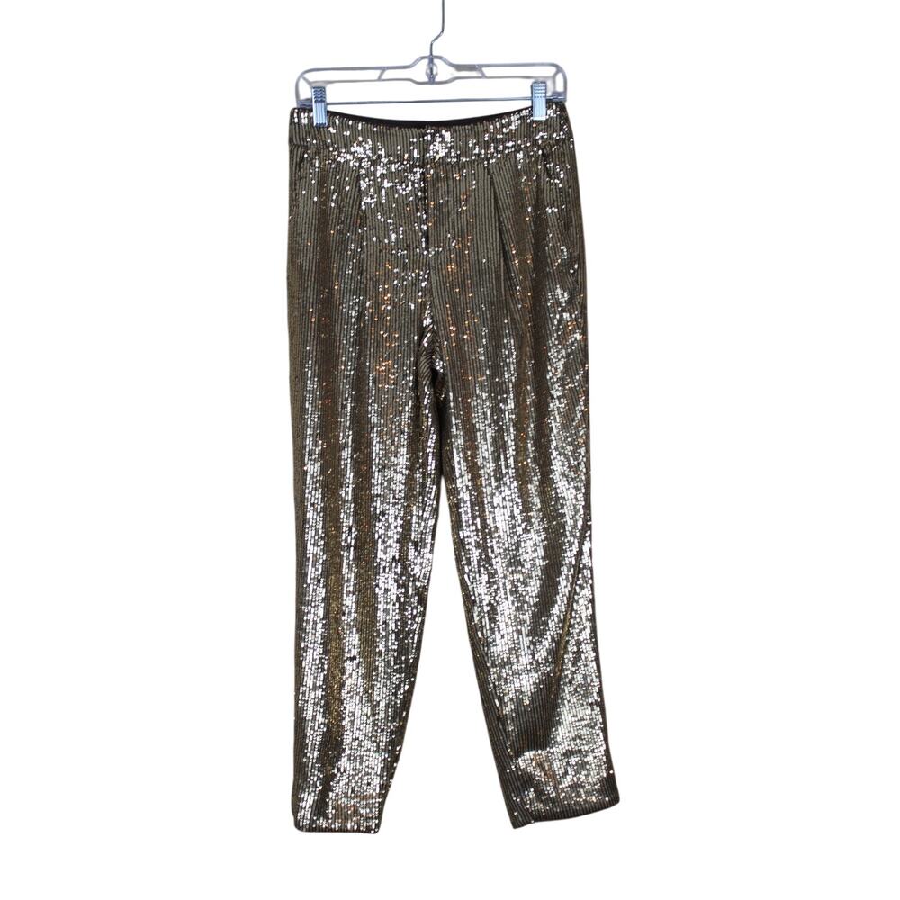 NWT Banana Republic Gold Sequin Pleated Zip Up Lined Dress Pants Size 0